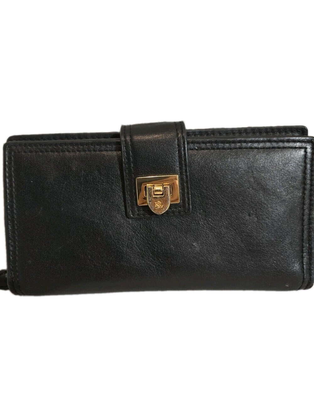 Lauren Ralph Lauren Leather Wallet 4 X 7 Black W/ Gold Hardware